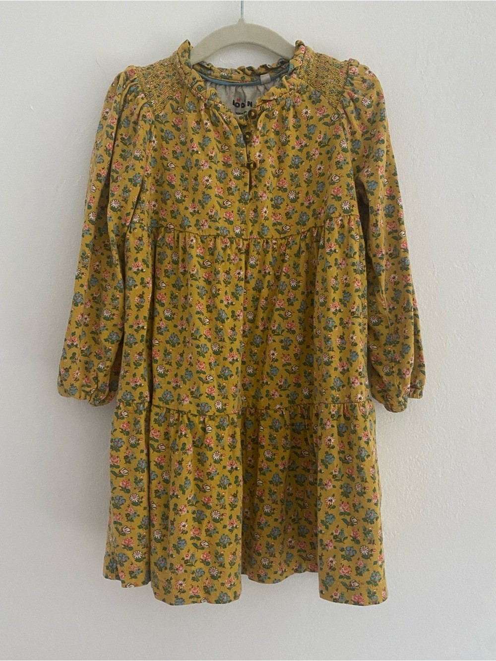 Mini Boden Kids' Katherine Floral Long Sleeve Tiered Jersey Dress